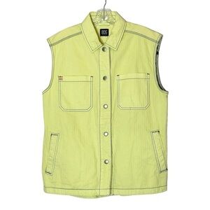 BDG Denim Vest Size M Lime Green Oversized Sleeveless 100% Cotton Pockets
